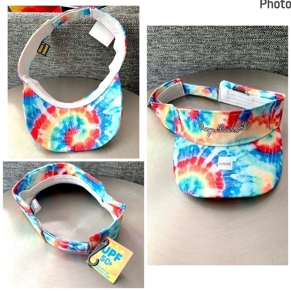 Orange Beach Alabama tie dye Sun visor hat vacation hippie rainbow adjustableNWT